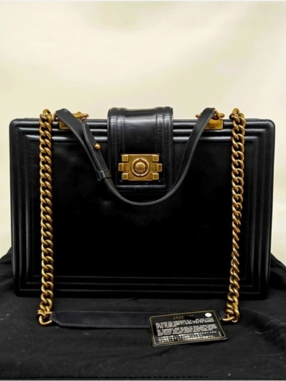 Authentic Chanel Boy tote Bag - Black Leather with Gold Hardware